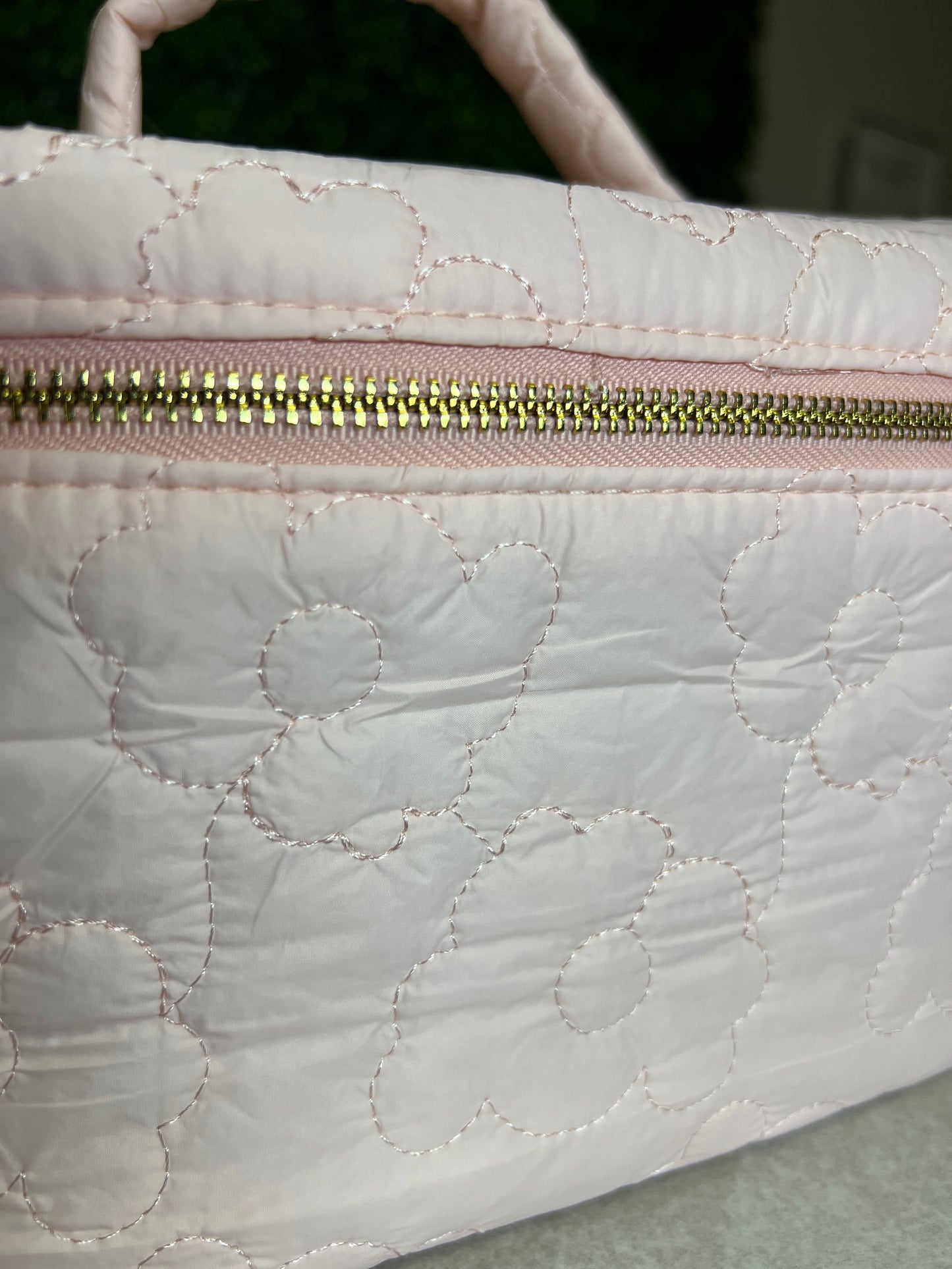 Pink puff cosmetic bag