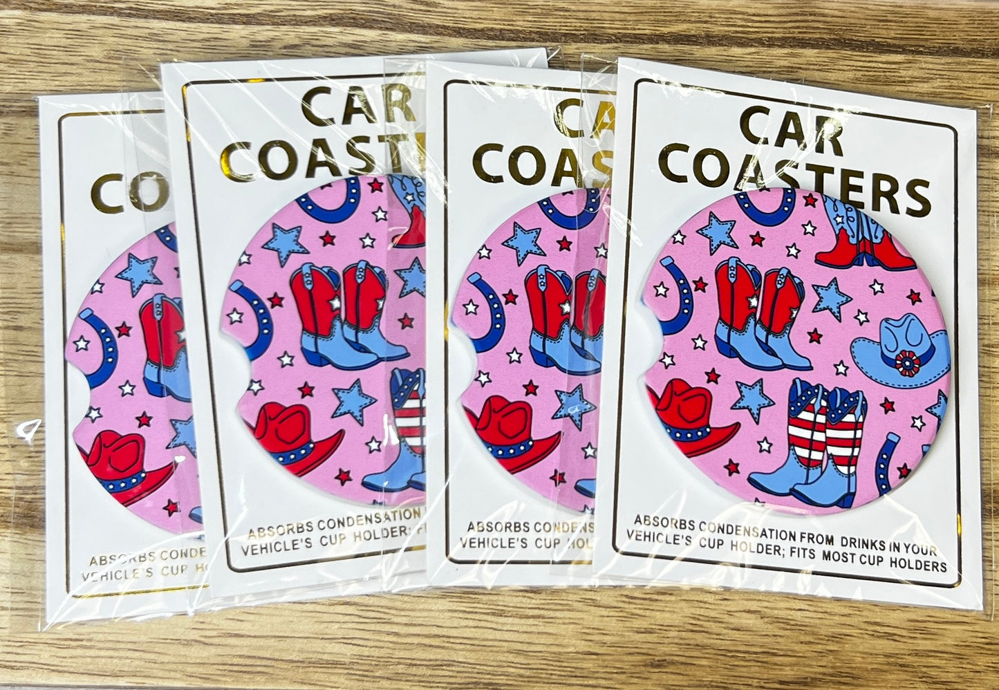 Pink Patriotic Cowboy Car Coasters