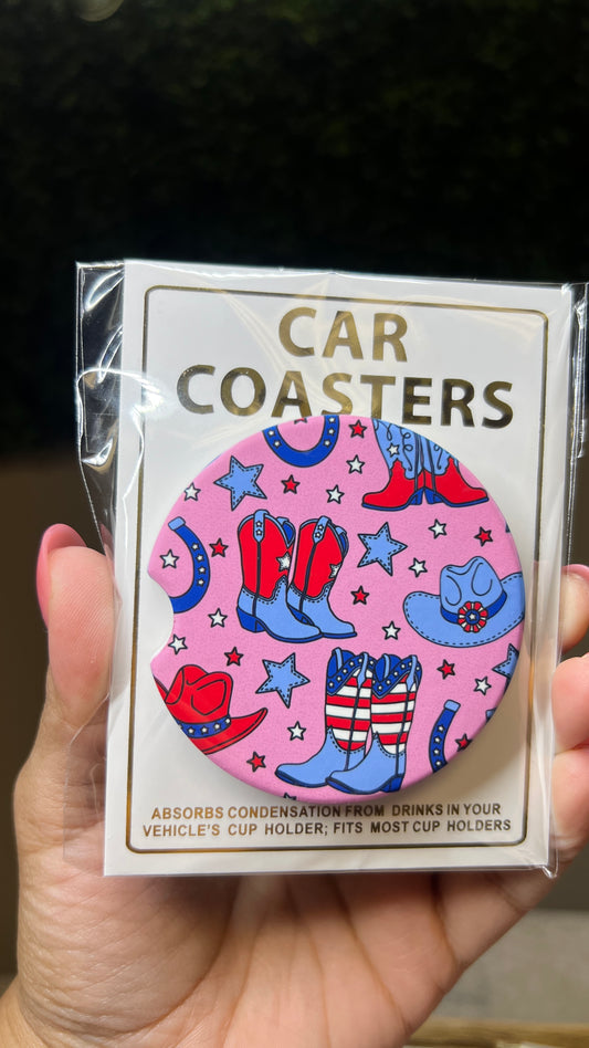 Pink Patriotic Cowboy Car Coasters