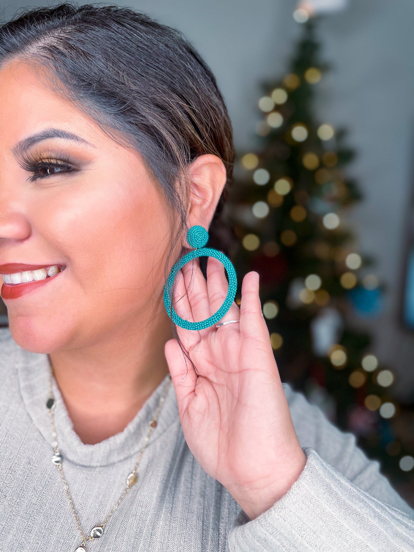 Blue Textured Hoop Earrings