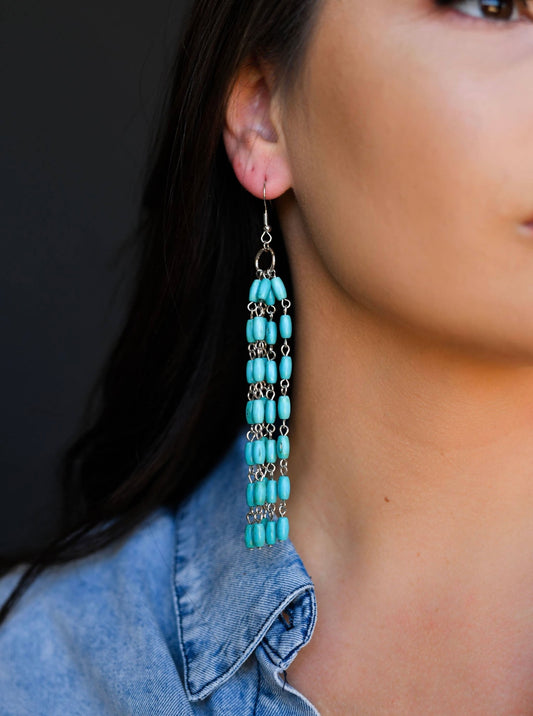 5” Green Beaded Tassel Earring