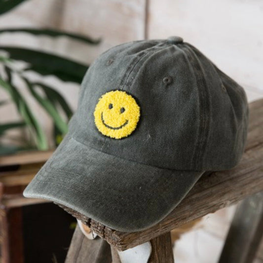 Smiley Face Baseball Cap (washed black)