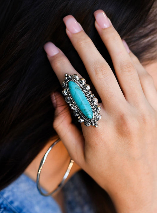 Adjustable Elongated Turquoise Inspired Ring