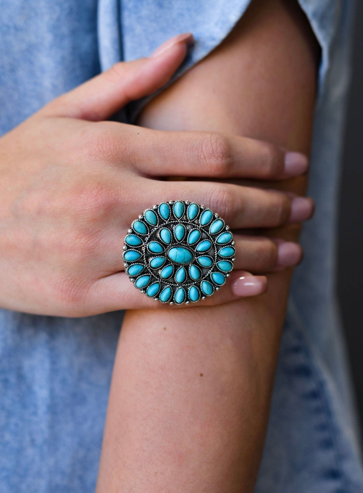 Adjustable Turquoise Inspired Cluster Ring